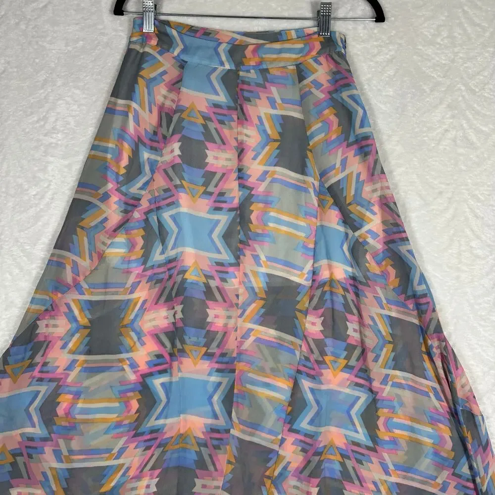 Show Me Your Mumu Maxi Skirt Women's Medium Geometric Design Multicolor side Zip
